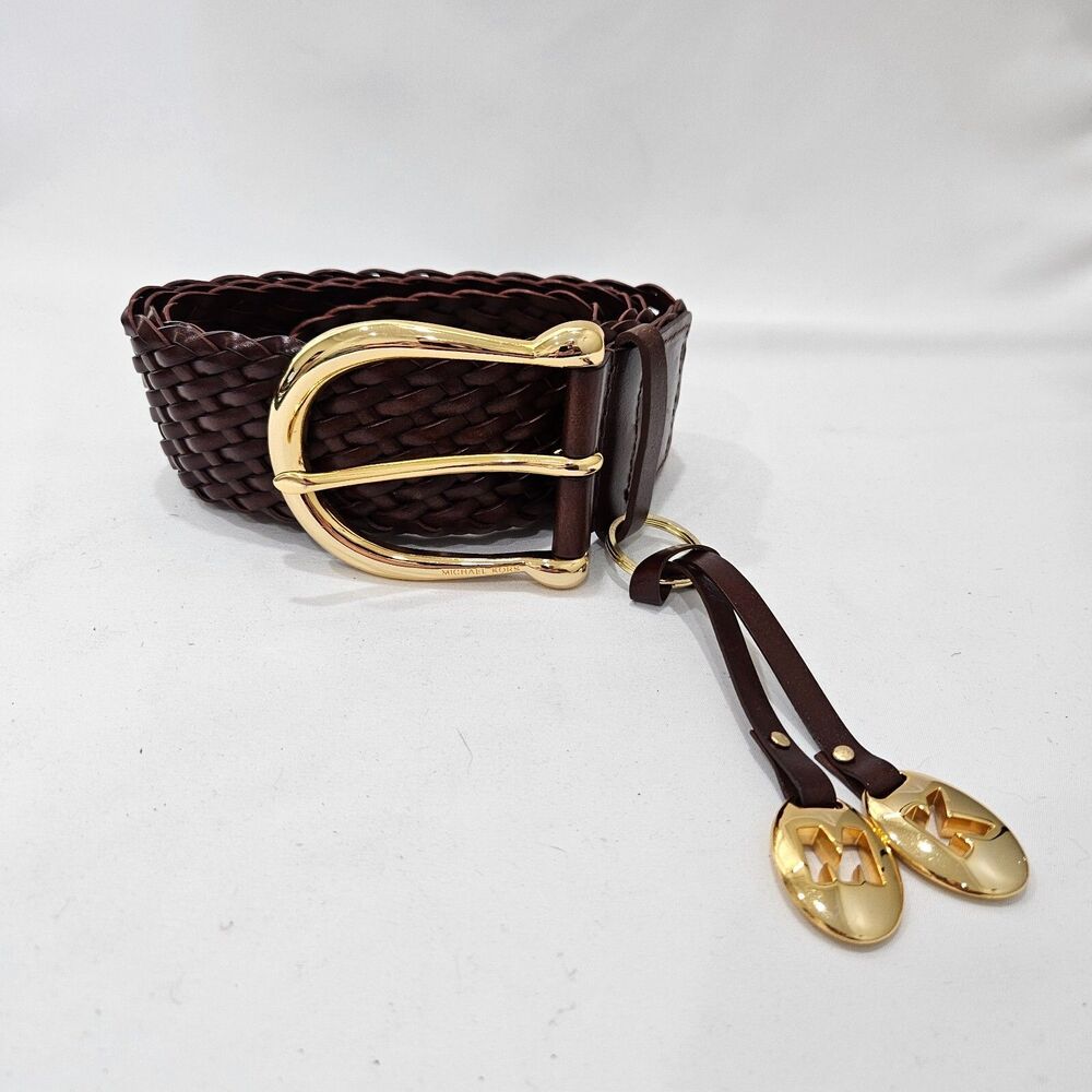 Michael Kors Brown Braided Belt with Gold Buckle